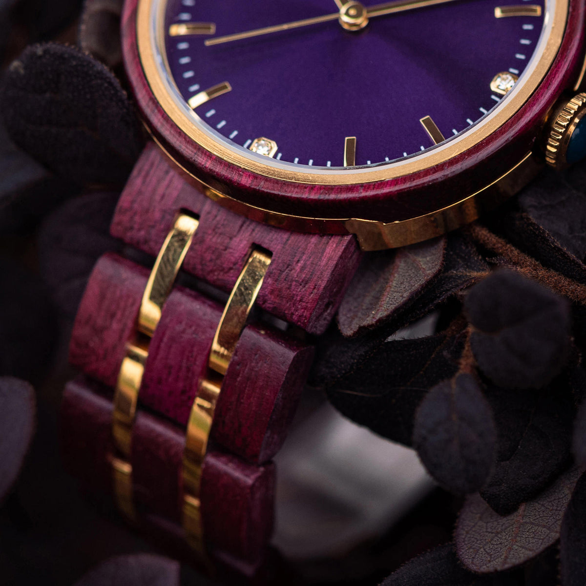 a close up of the strap for womans wood watch