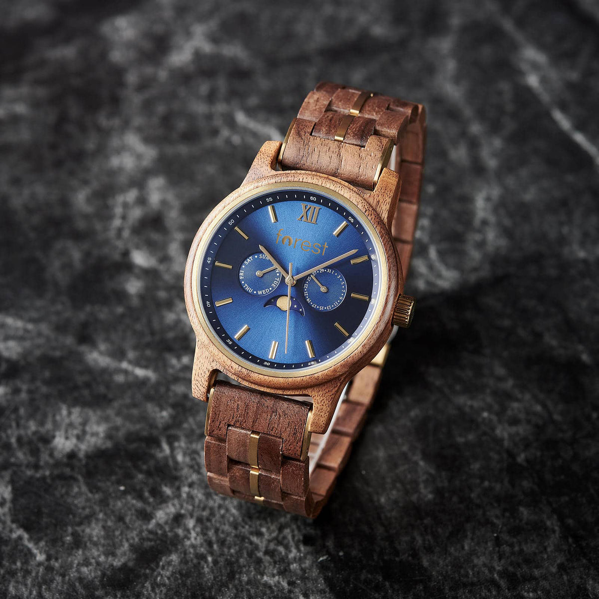 Another angle of Windsor wooden watch made from East African Kosso Wood