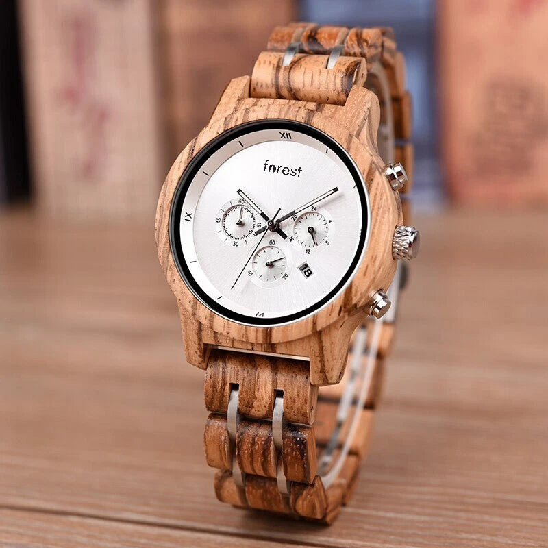 EMBER women's wooden watch standing on a wooden table
