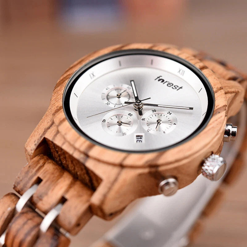 Close-up of the EMBER women's wooden watch dial