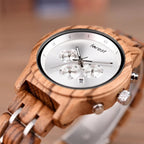 Close-up of the EMBER women's wooden watch dial