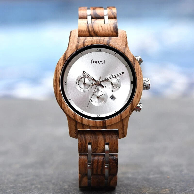 Front view of the EMBER women's wooden watch