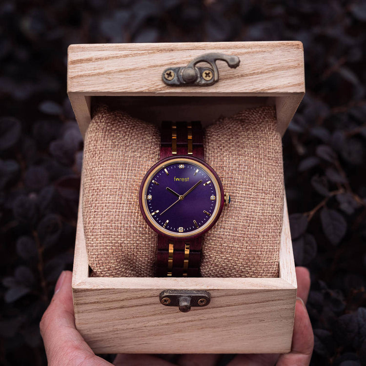 Red sandalwood woman's watch gift wrapped in a wooden box