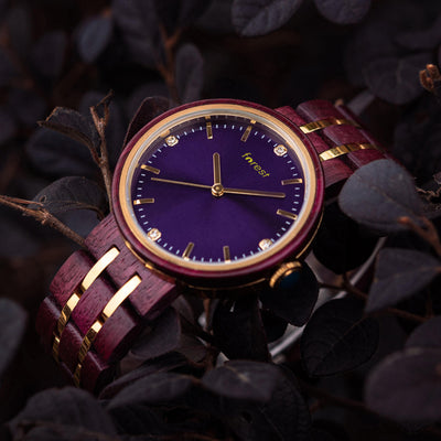 Forest red wooden watch Royal in a red leafy bush