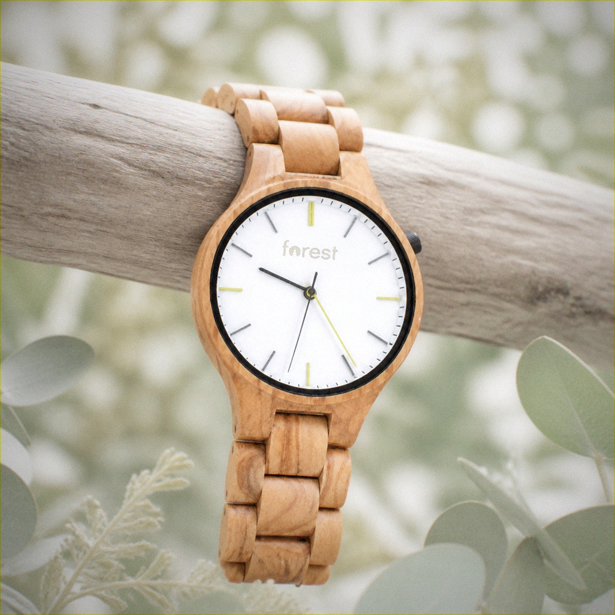 Dawn wooden watch hanging over a pale branch