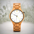 Dawn wooden watch, whole watch, light olivewood case and white dial