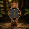 Dusk wooden watch, whole watch, warm zebrawood case and charcoal dial