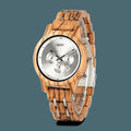 EMBER women's zebrawood watch, silver chronograph dial, front view