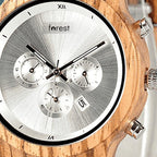 EMBER chronograph dial close-up, forest logo, three sub-dials