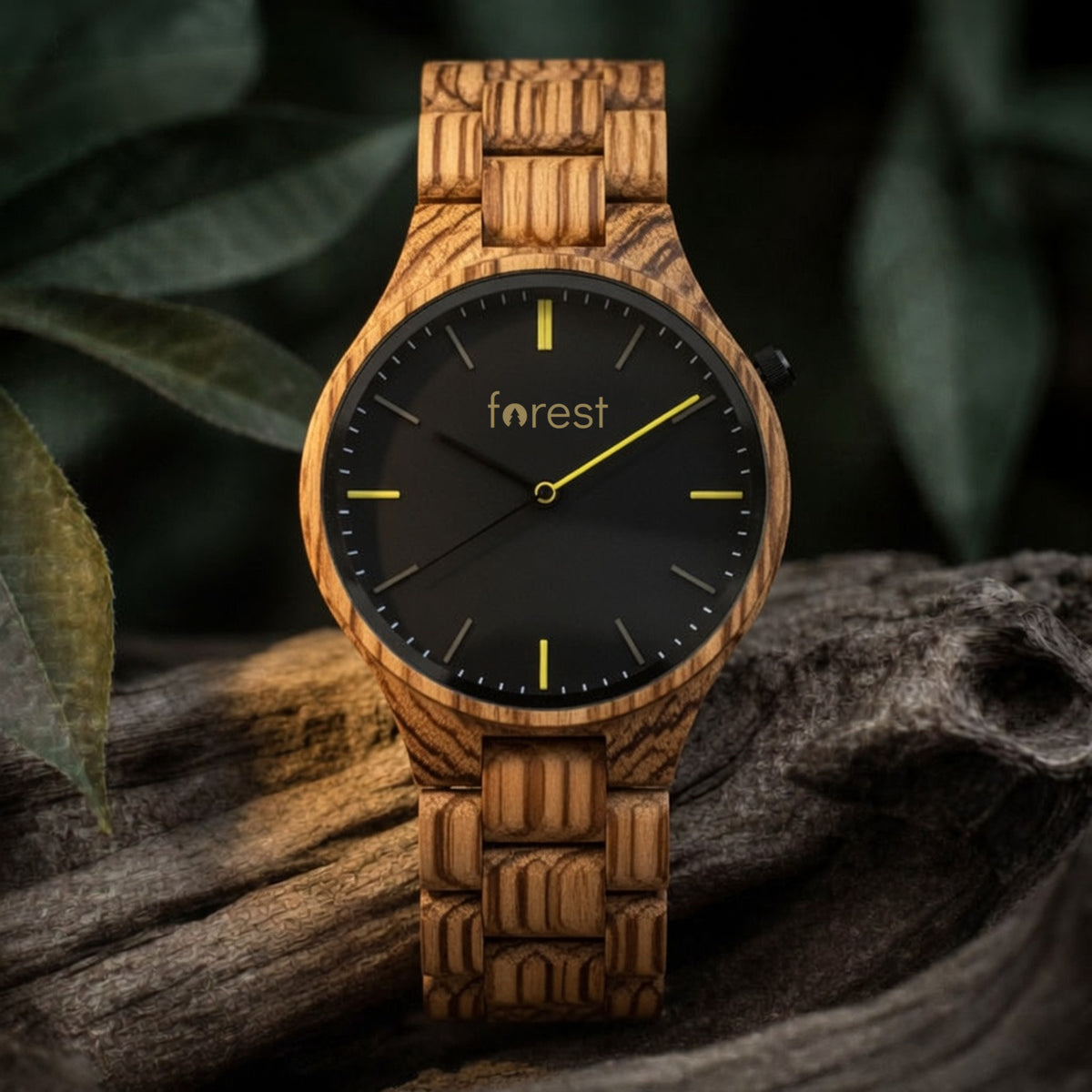 Dusk wooden watch, front view