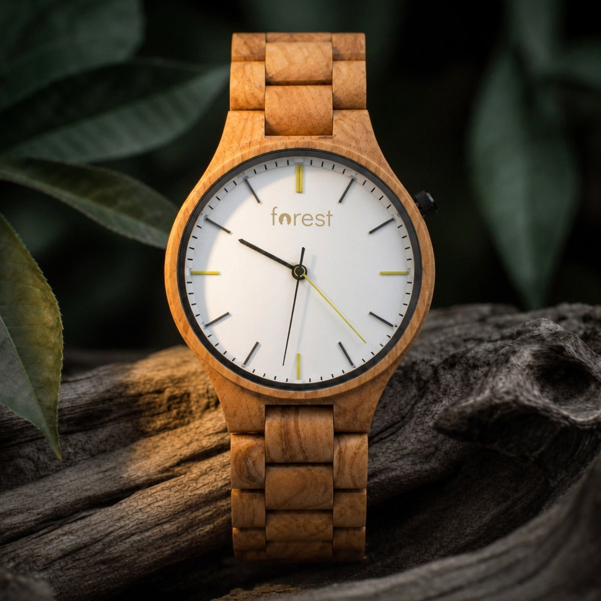 Dawn wooden watch, front view