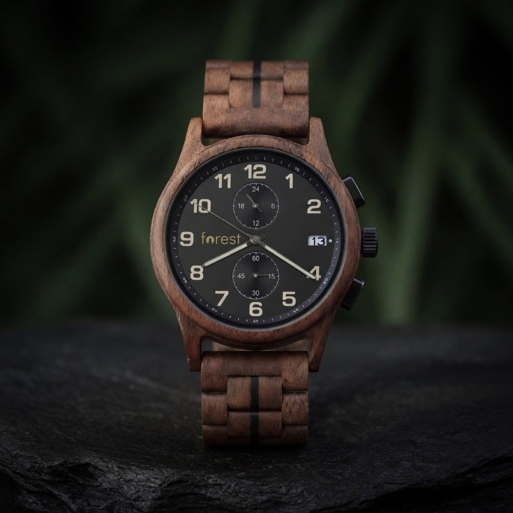 Raven wooden watch, front view