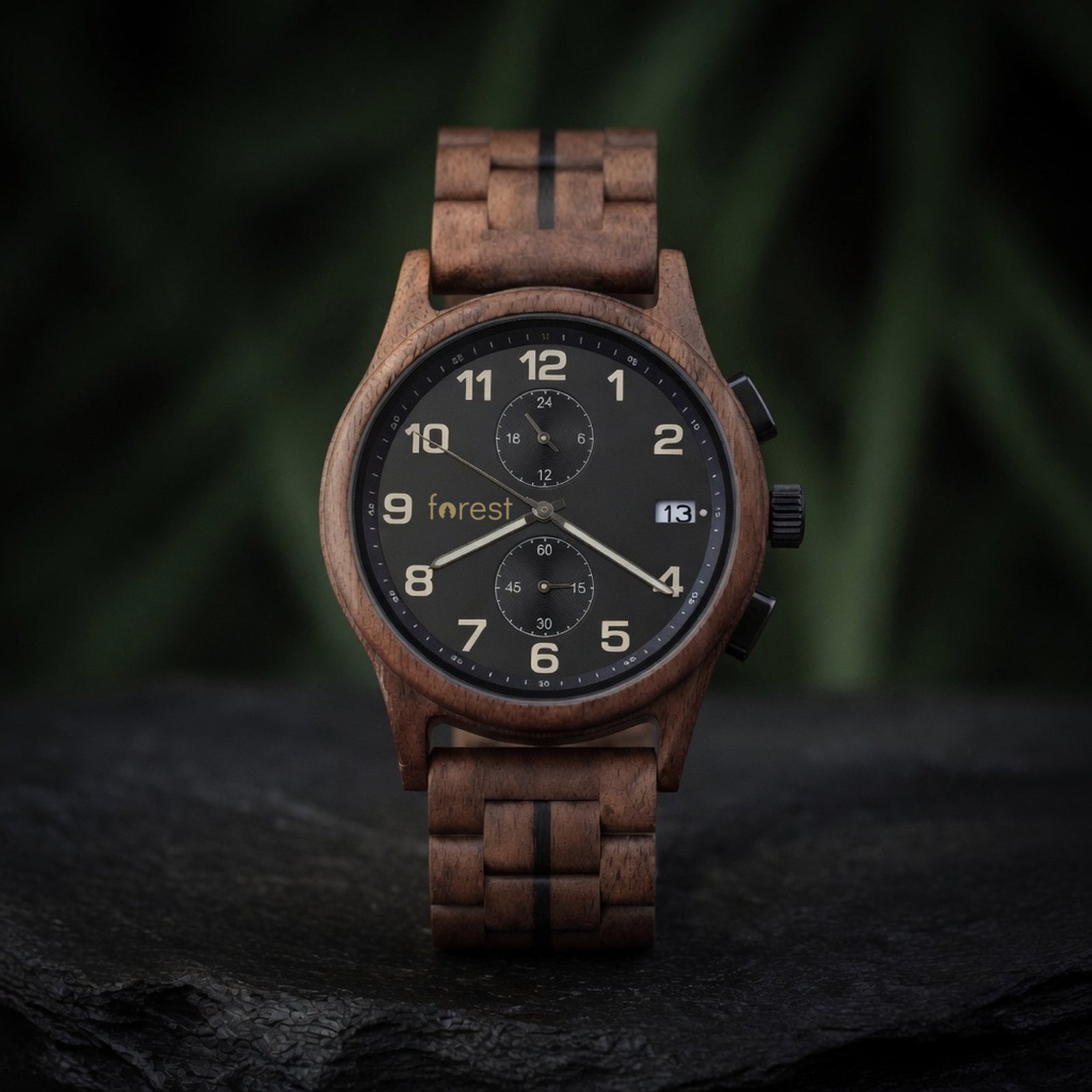 Raven wooden watch, front view