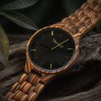 Dusk wooden watch, three-quarter view