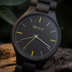 Nightfall wooden watch, close-up of the dial