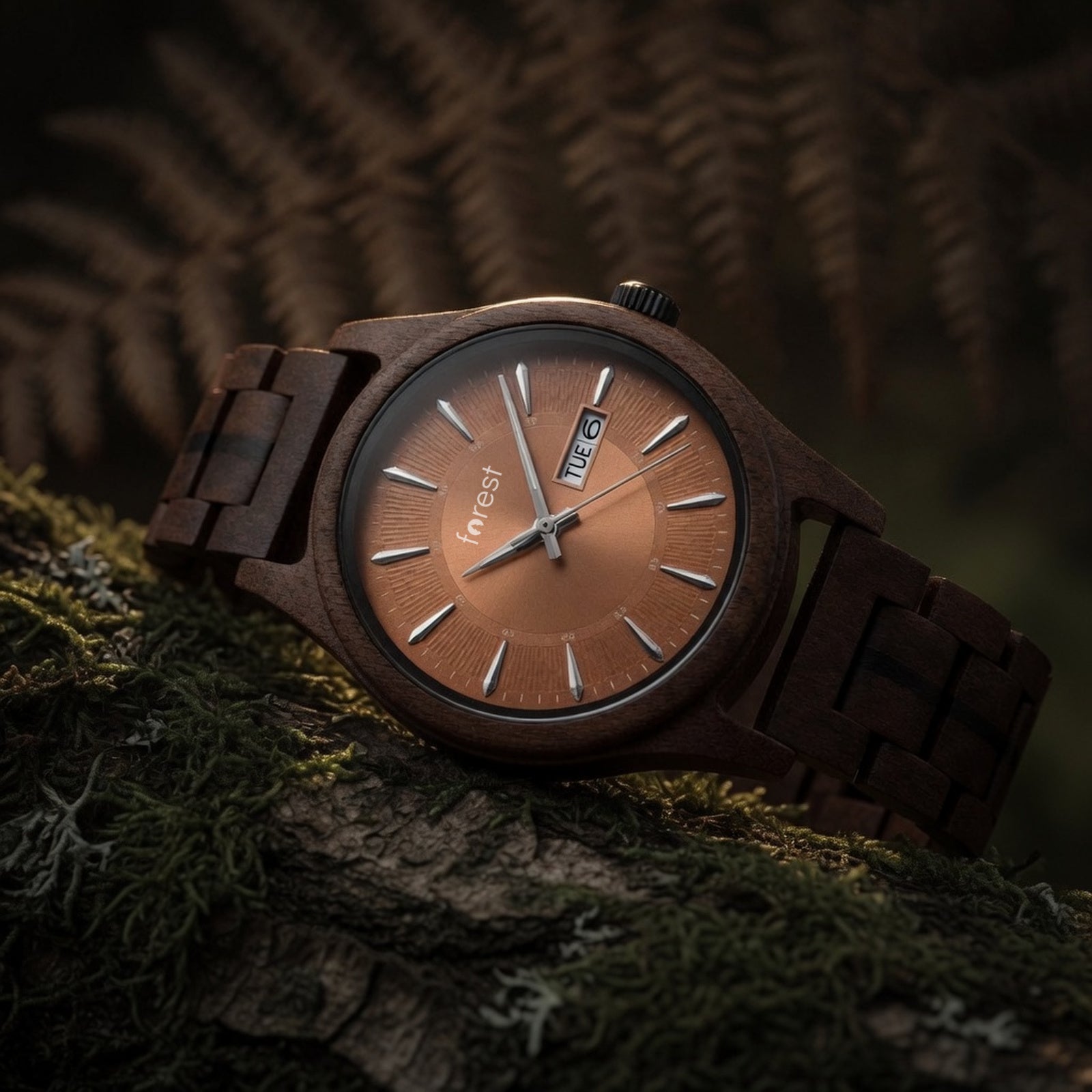 Bracken wooden watch, low angle