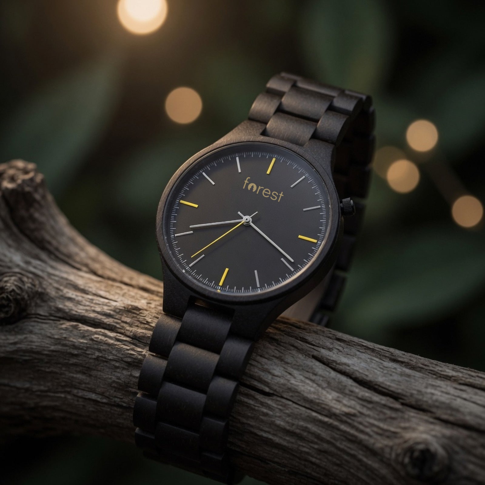 Nightfall wooden watch, low angle