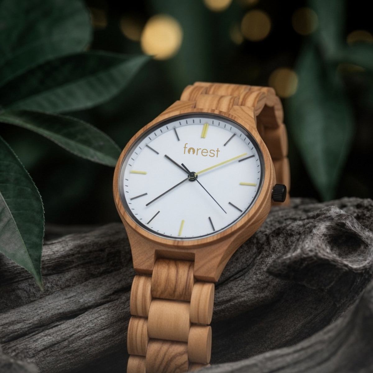 Dawn wooden watch, low angle