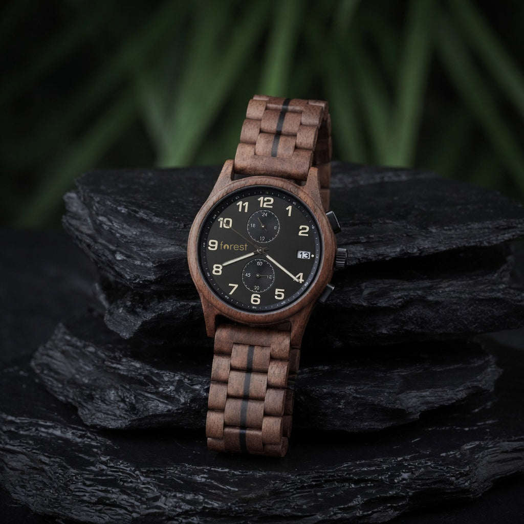 Raven wooden watch, wide view