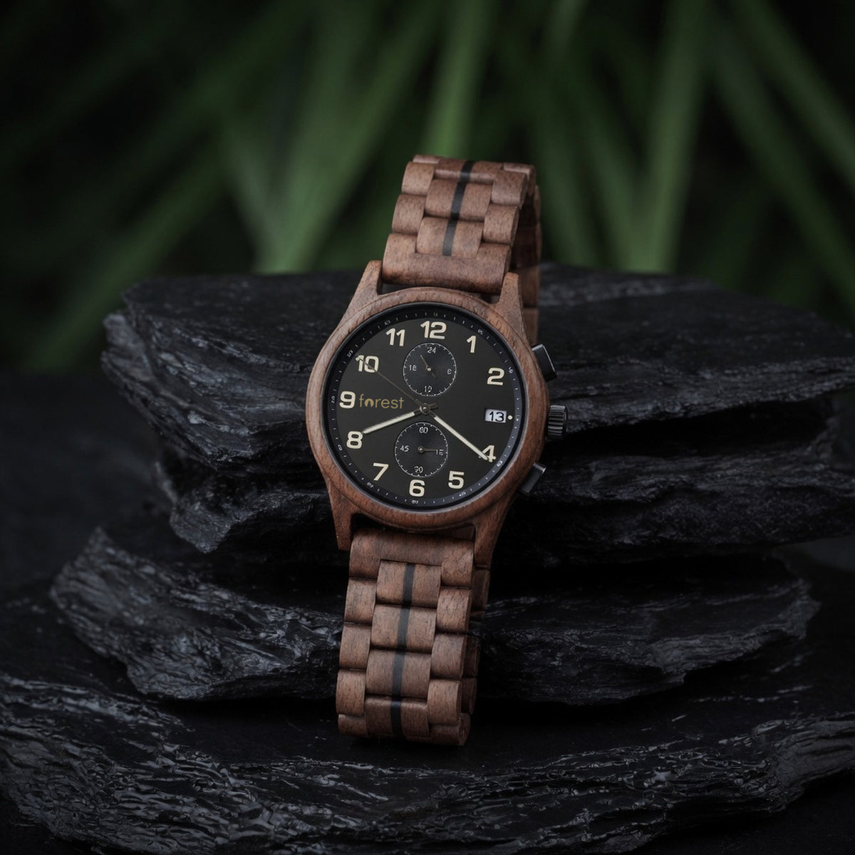 Raven wooden watch, wide view