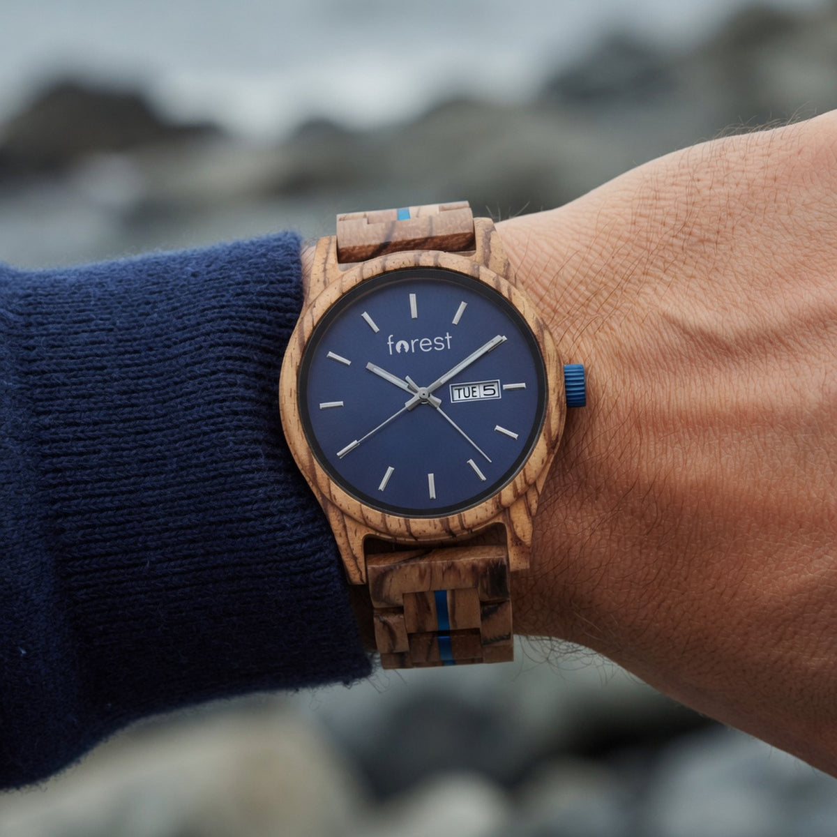 Harbour wooden watch, worn on the wrist