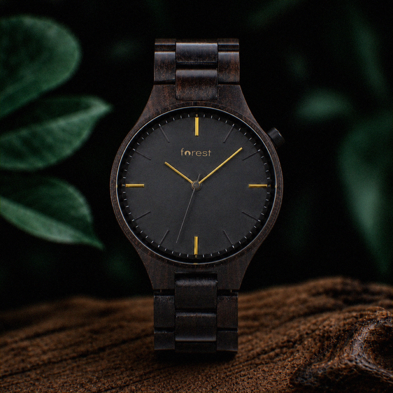 Nightfall wooden watch, whole watch, ebony case and charcoal dial
