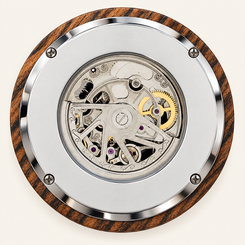 RIVERSTONE — Sur cette montre, le mouvement est visible au dos, vos mots s'inscrivent donc autour.