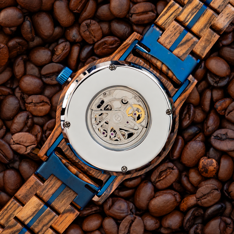 RIVERSTONE — On this watch the movement shows through the back, so your words go around it.
