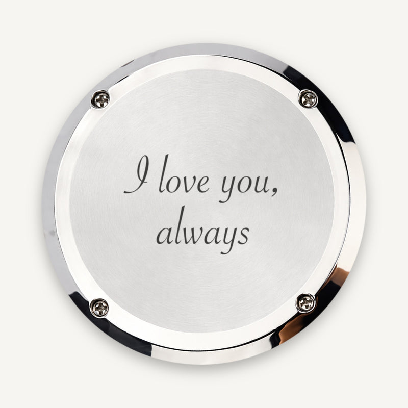 Engraving example reading I love you, always on a watch back selected for ENGOULEVENT