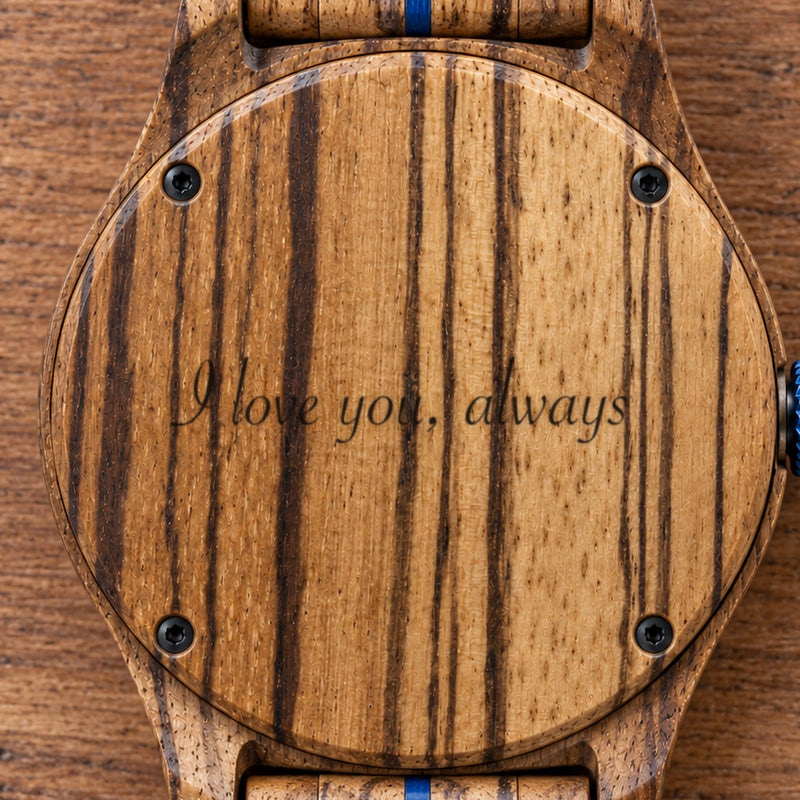 Engraving example reading I love you, always on a watch back selected for HARBOUR