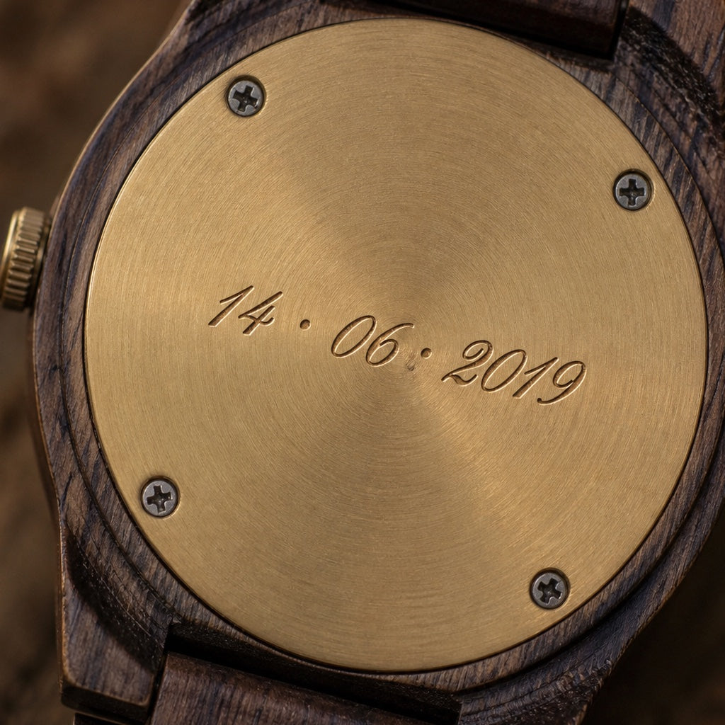 Engraving example reading 14 · 06 · 2019 on a watch back selected for COBALT