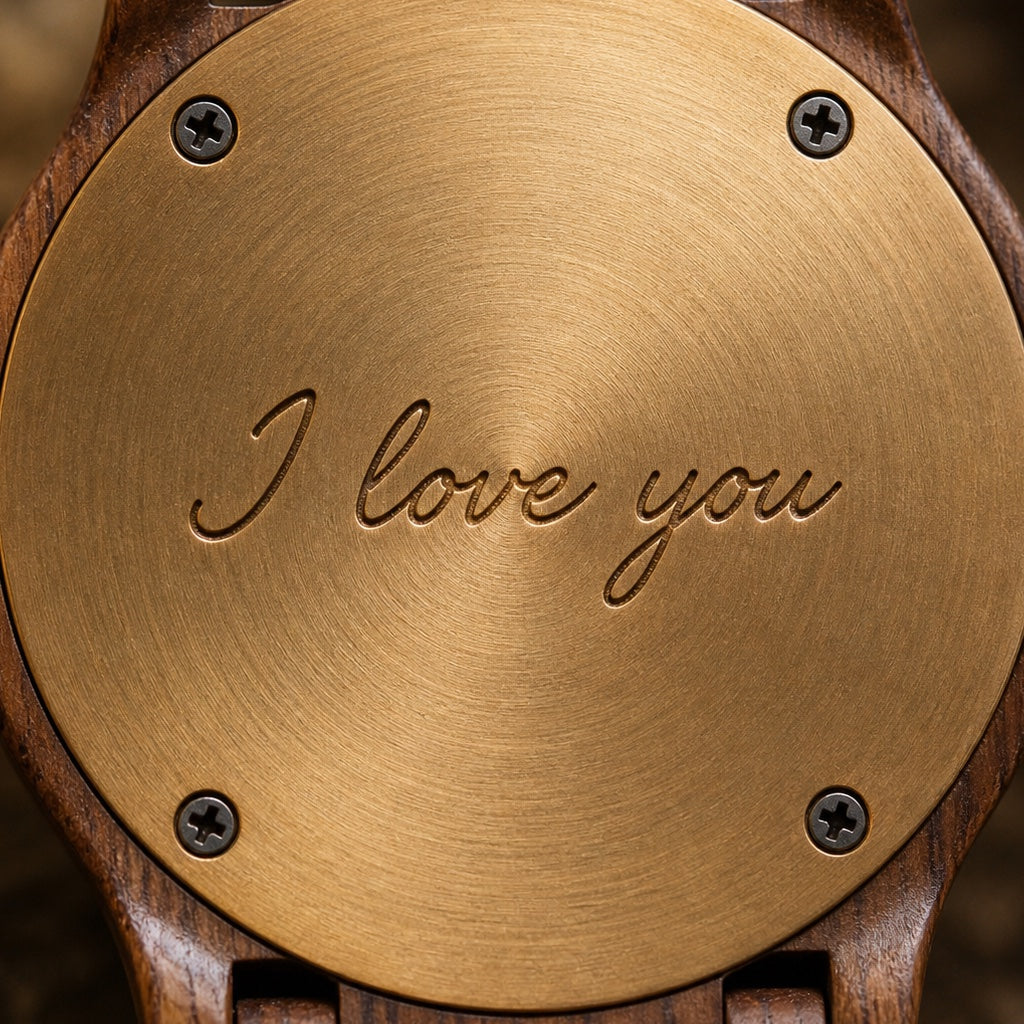 Engraving example reading I love you on a watch back selected for Gravure